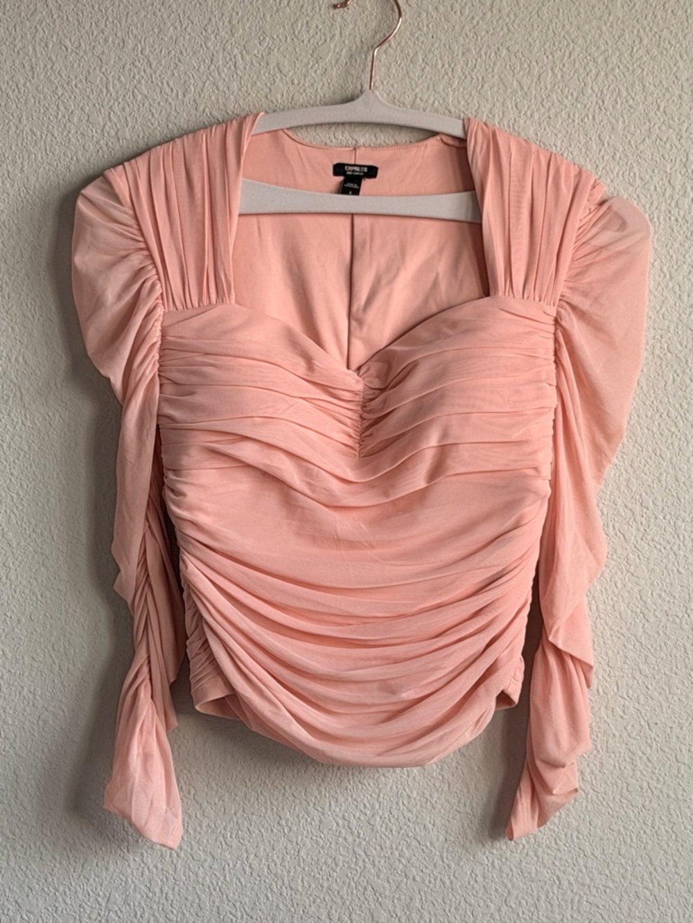 Express Contour Pink Ruched Mesh Top Size Small